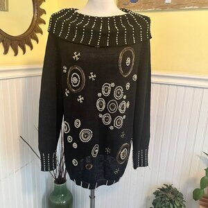 Victoria Harbour Vintage 90s Black Beaded Off the shoulder long sweater chunky